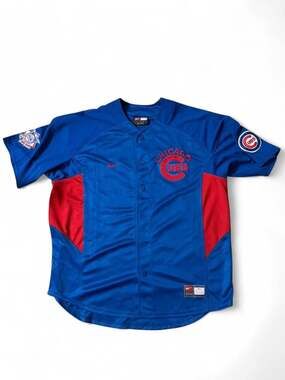 Vintage Nike Chicago Cubs MLB Button Up Baseball Jersey Blue Size XL